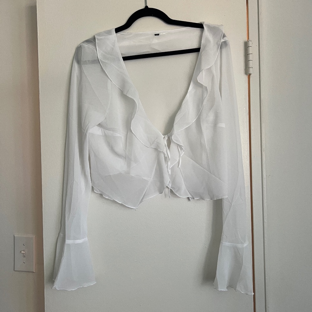 H&M White Tie Sheer Long Sleeve